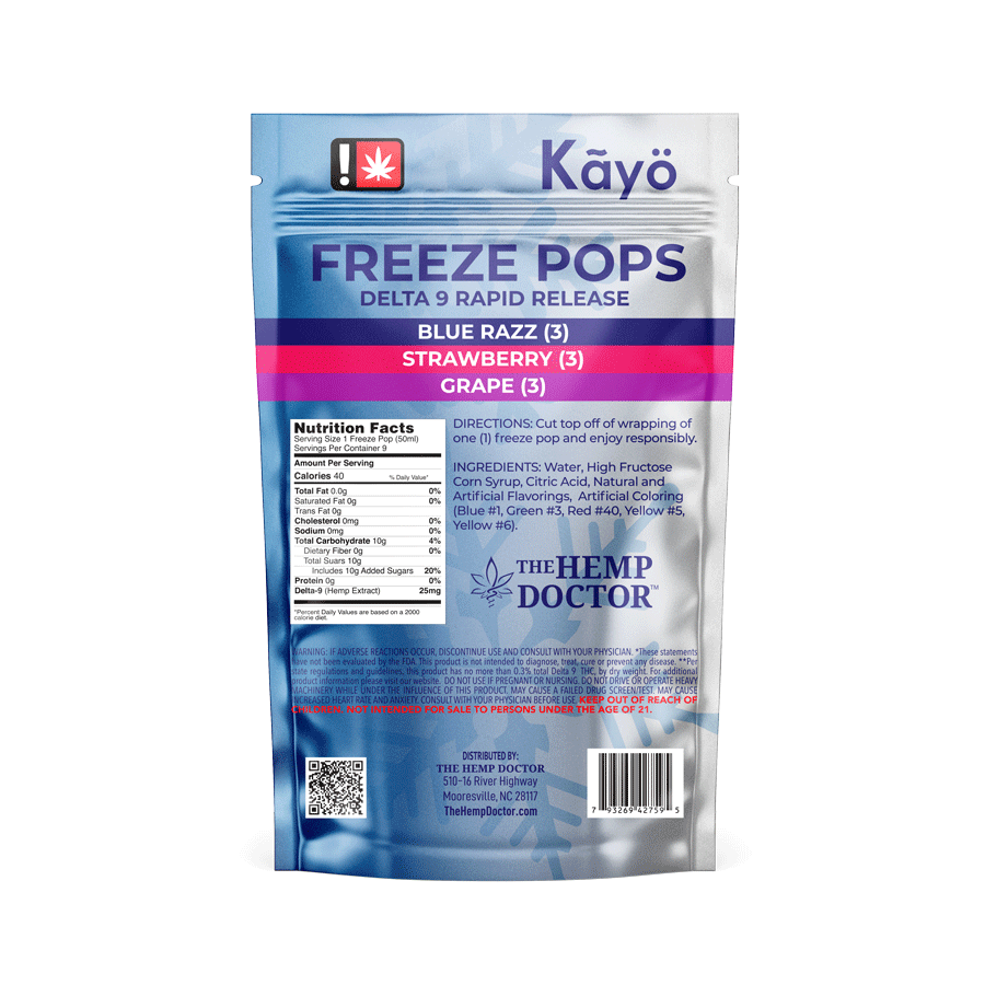 Kayo | 25mg Delta 9 THC Freeze Pops 3/ Blue Razz/3 Straw/ 3 Grape